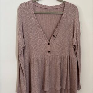 American Eagle Women's Ribbed V-Neck Babydoll Top